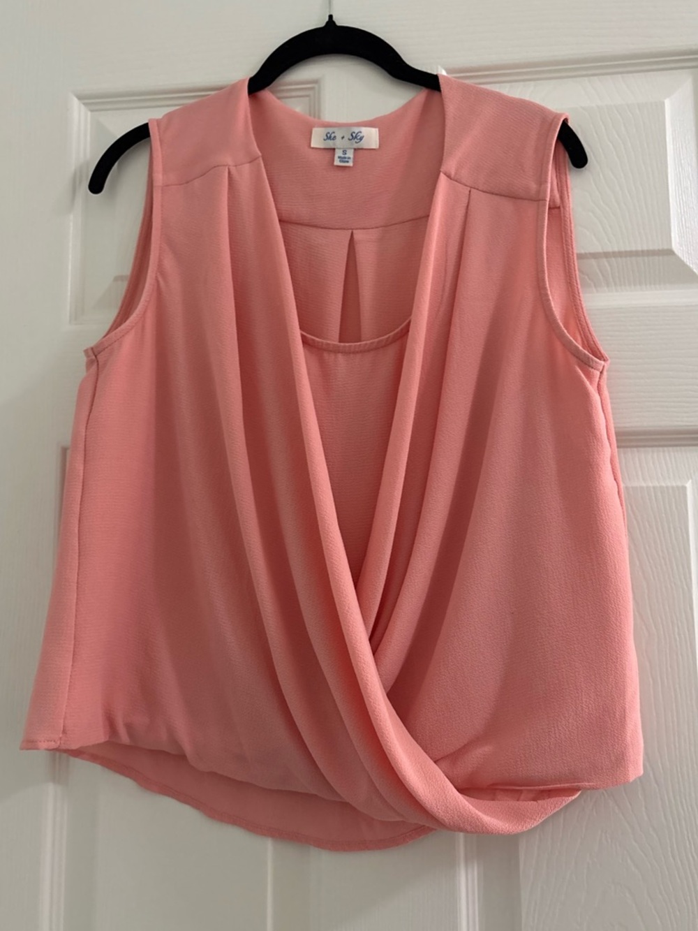 She + Sky Coral Pink Draped Sleeveless Camisole